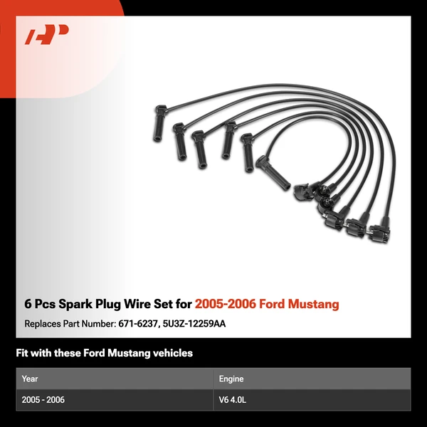6 Pcs Spark Plug Wire Set for 2005-2006 Ford Mustang