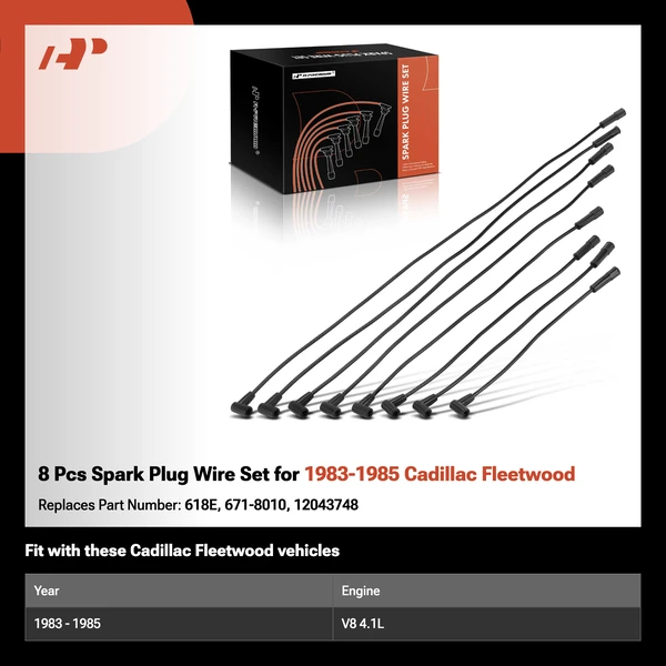 8 Pcs Spark Plug Wire Set for 1983-1985 Cadillac Fleetwood