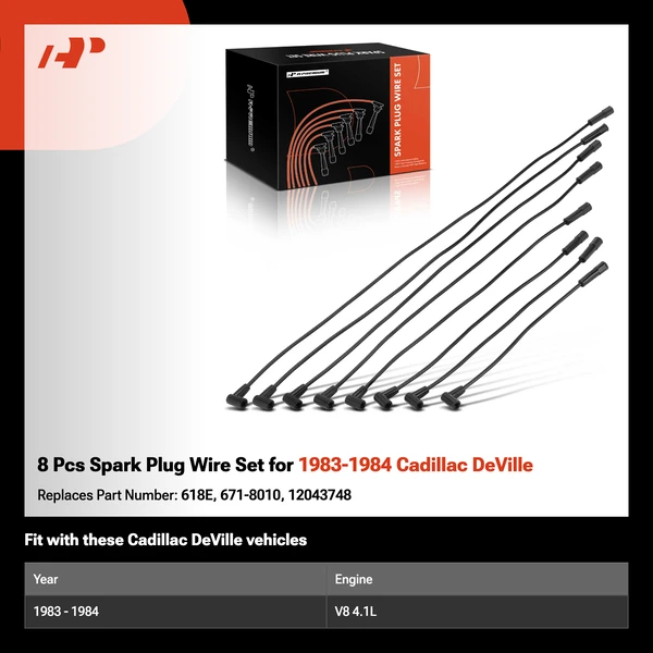 8 Pcs Spark Plug Wire Set for 1983-1984 Cadillac DeVille