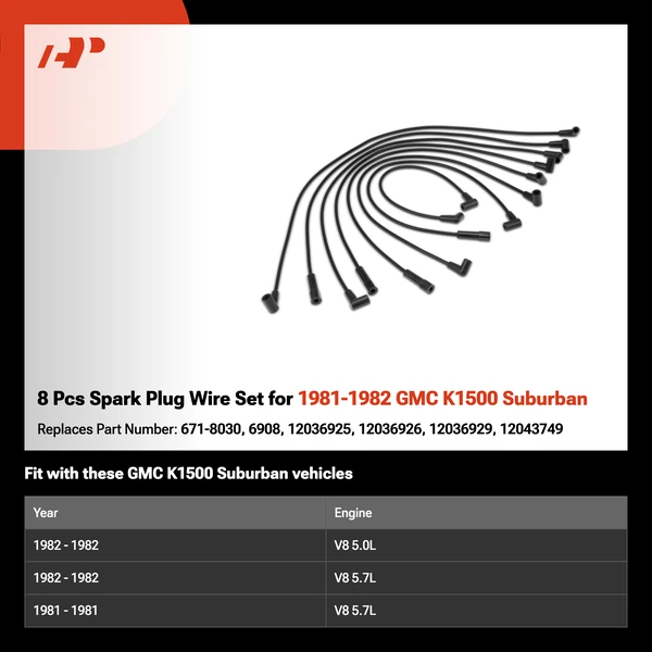 8 Pcs Spark Plug Wire Set for 1981-1982 GMC K1500 Suburban