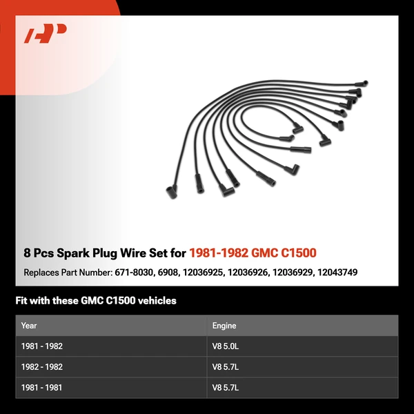 8 Pcs Spark Plug Wire Set for 1981-1982 GMC C1500