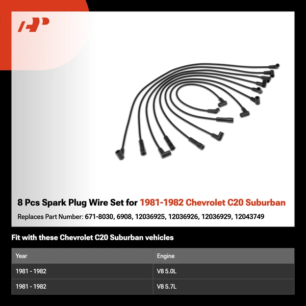 8 Pcs Spark Plug Wire Set for 1981-1982 Chevrolet C20 Suburban