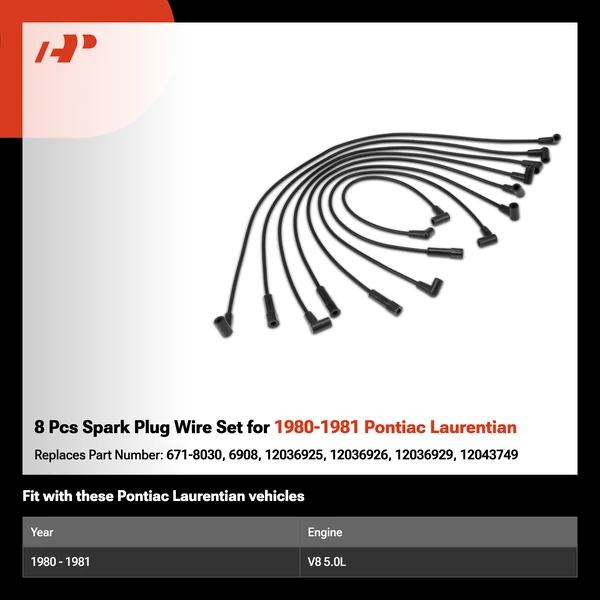 8 Pcs Spark Plug Wire Set for 1980-1981 Pontiac Laurentian