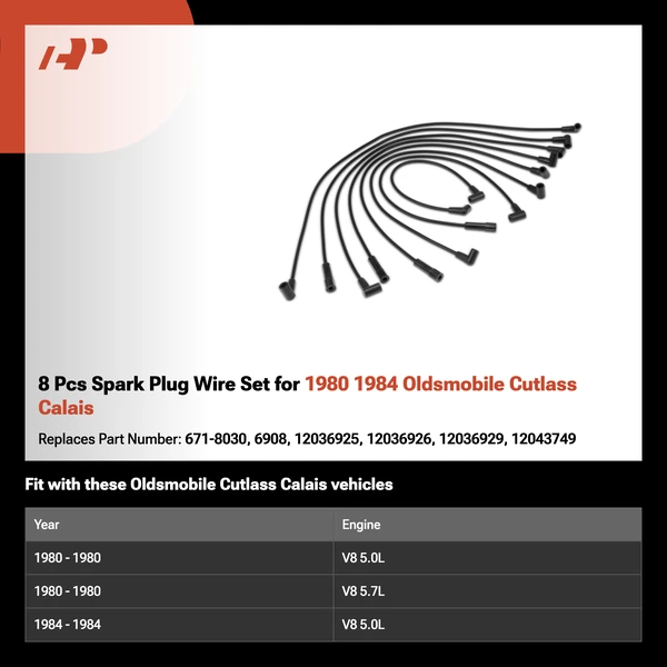 8 Pcs Spark Plug Wire Set for 1980 1984 Oldsmobile Cutlass Calais