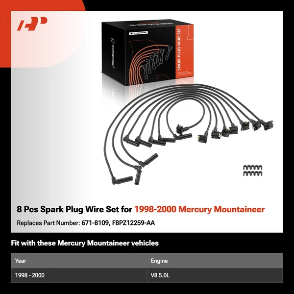 8 Pcs Spark Plug Wire Set for 1998-2000 Mercury Mountaineer