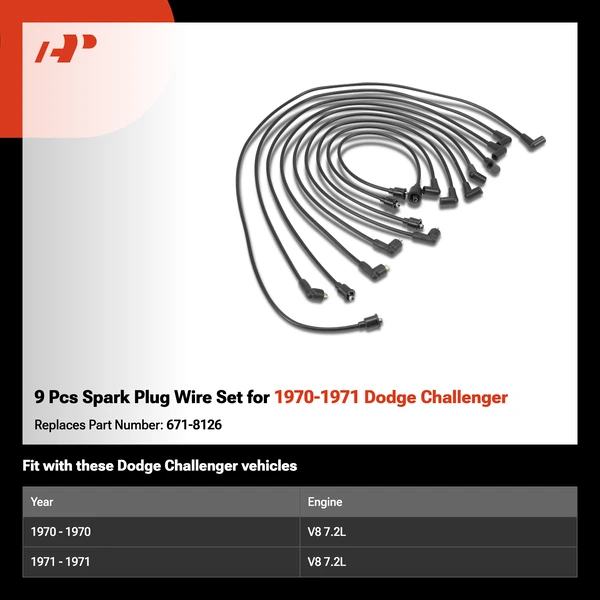 9 Pcs Spark Plug Wire Set for 1970-1971 Dodge Challenger