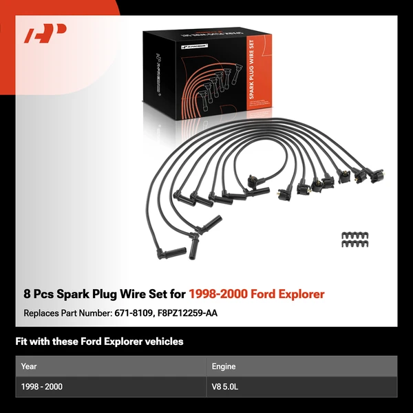 8 Pcs Spark Plug Wire Set for 1998-2000 Ford Explorer