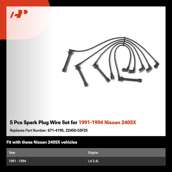 5 Pcs Spark Plug Wire Set for 1991-1994 Nissan 240SX