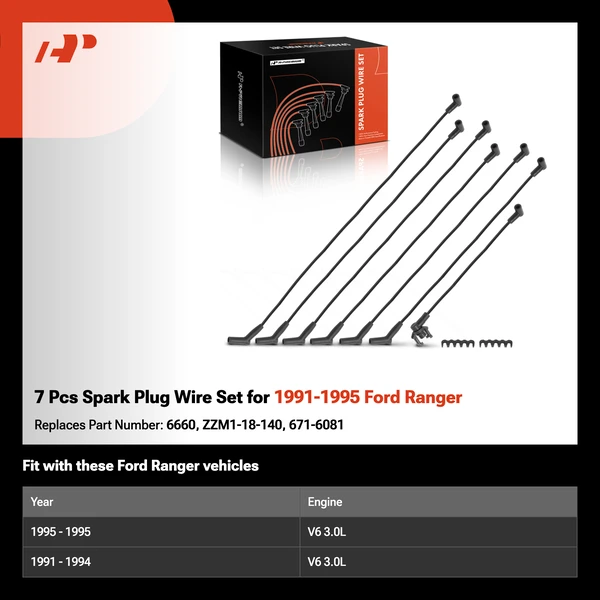 7 Pcs Spark Plug Wire Set for 1991-1995 Ford Ranger
