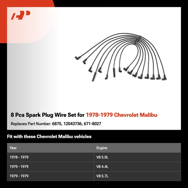 8 Pcs Spark Plug Wire Set for 1978-1979 Chevrolet Malibu