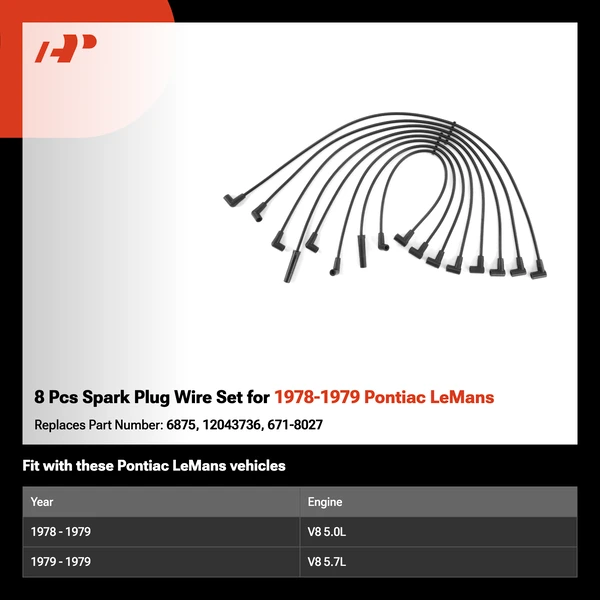 8 Pcs Spark Plug Wire Set for 1978-1979 Pontiac LeMans