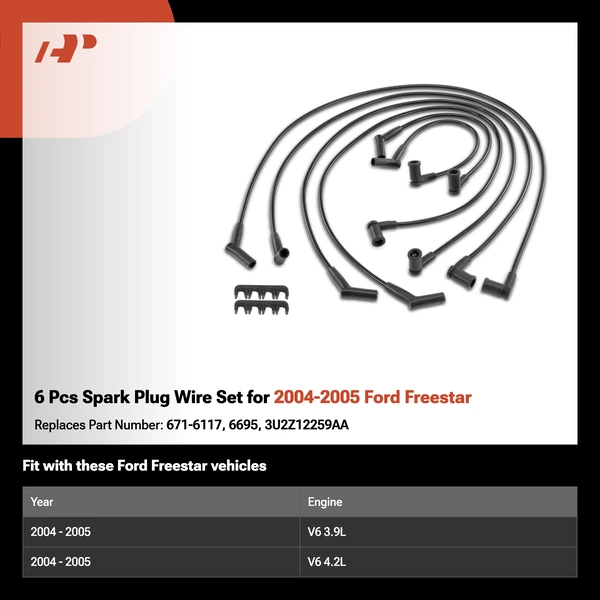 6 Pcs Spark Plug Wire Set for 2004-2005 Ford Freestar