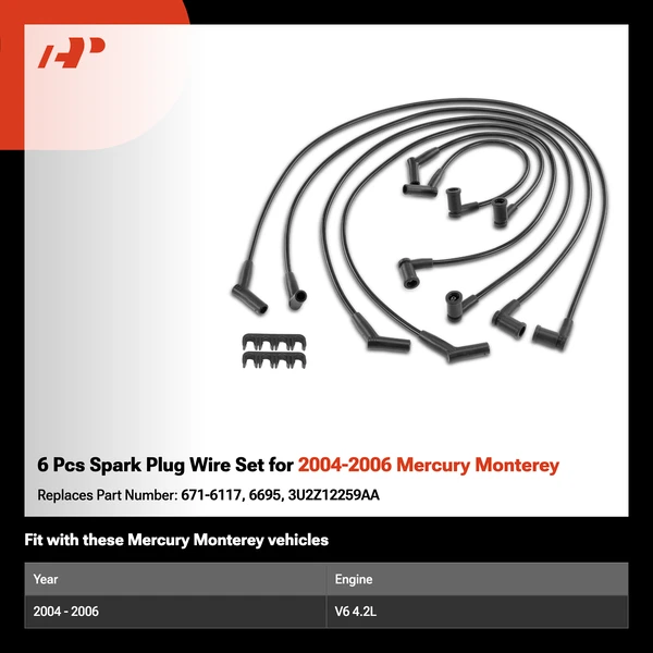 6 Pcs Spark Plug Wire Set for 2004-2006 Mercury Monterey