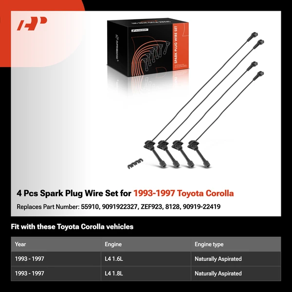 4 Pcs Spark Plug Wire Set for 1993-1997 Toyota Corolla