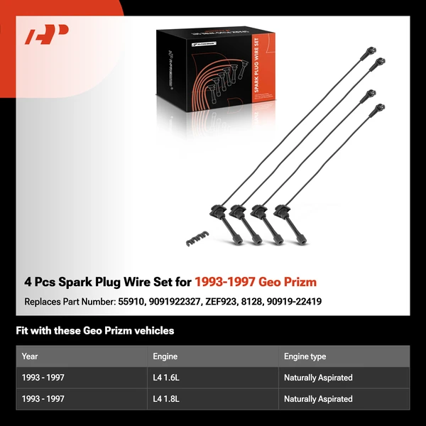 4 Pcs Spark Plug Wire Set for 1993-1997 Geo Prizm
