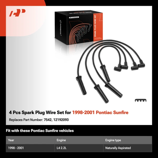 4 Pcs Spark Plug Wire Set for 1998-2001 Pontiac Sunfire