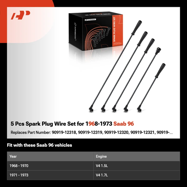 5 Pcs Spark Plug Wire Set for 1968-1973 Saab 96