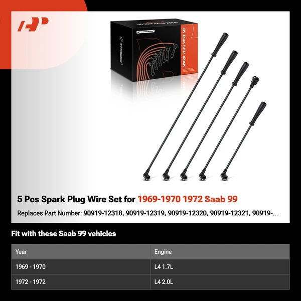 5 Pcs Spark Plug Wire Set for 1969-1970 1972 Saab 99