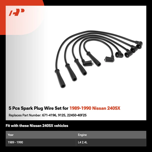 5 Pcs Spark Plug Wire Set for 1989-1990 Nissan 240SX