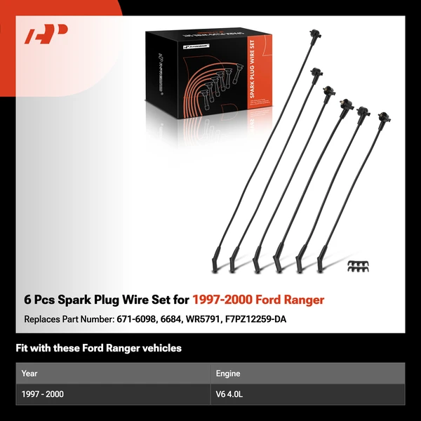 6 Pcs Spark Plug Wire Set for 1997-2000 Ford Ranger