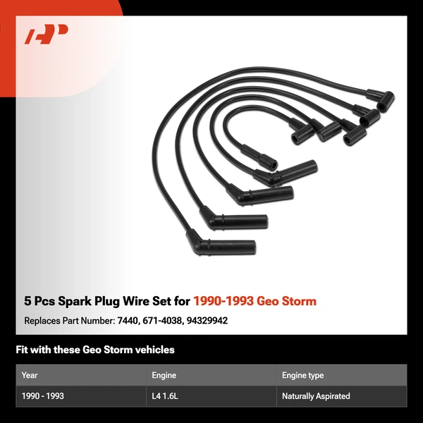 5 Pcs Spark Plug Wire Set for 1990-1993 Geo Storm