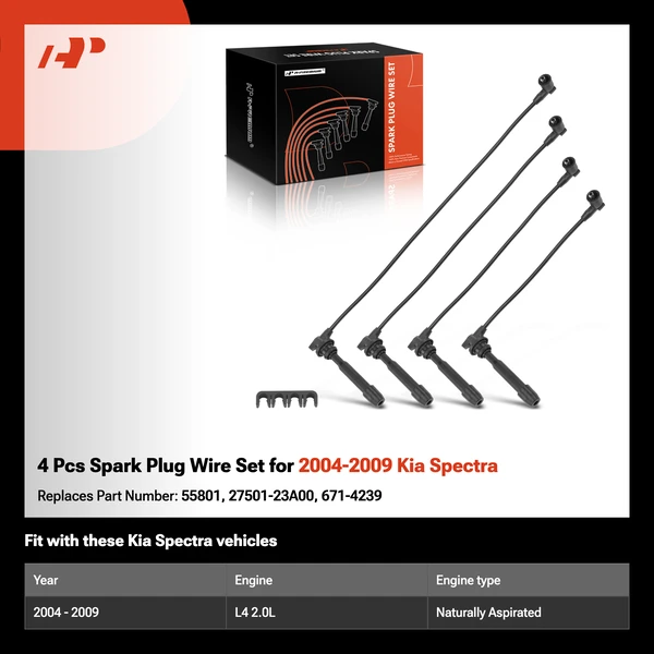4 Pcs Spark Plug Wire Set for 2004-2009 Kia Spectra