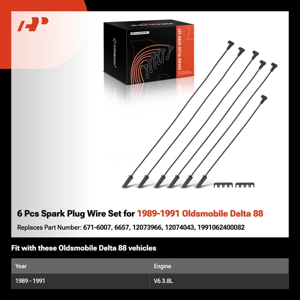 6 Pcs Spark Plug Wire Set for 1989-1991 Oldsmobile Delta 88