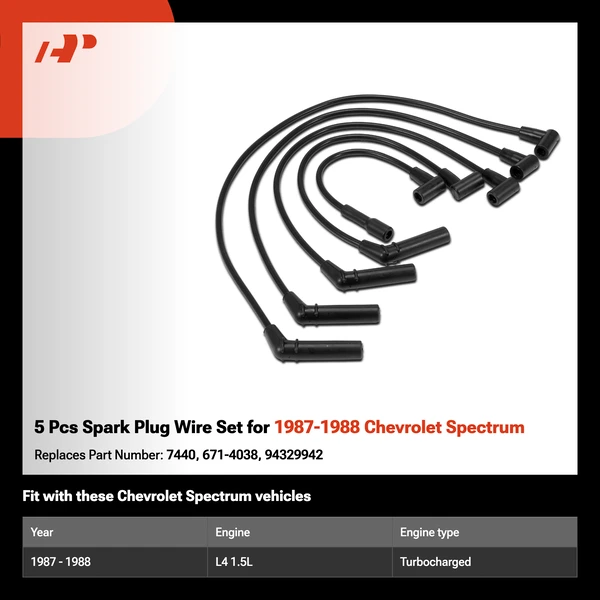 5 Pcs Spark Plug Wire Set for 1987-1988 Chevrolet Spectrum