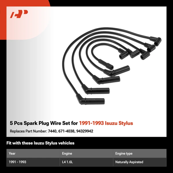 5 Pcs Spark Plug Wire Set for 1991-1993 Isuzu Stylus