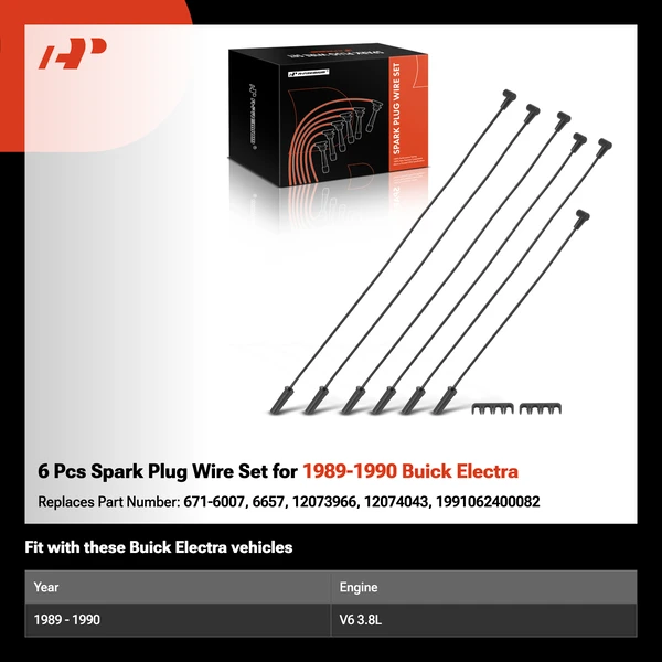6 Pcs Spark Plug Wire Set for 1989-1990 Buick Electra