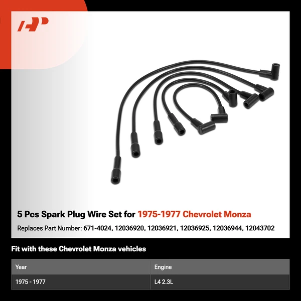5 Pcs Spark Plug Wire Set for 1975-1977 Chevrolet Monza