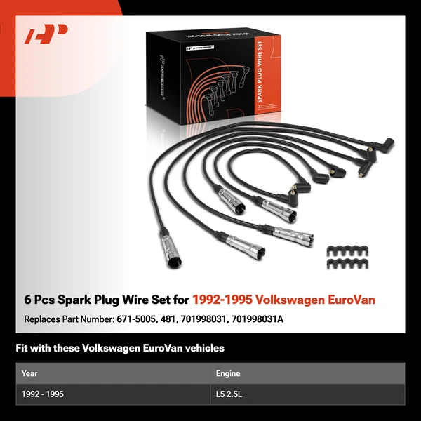 6 Pcs Spark Plug Wire Set for 1992-1995 Volkswagen EuroVan
