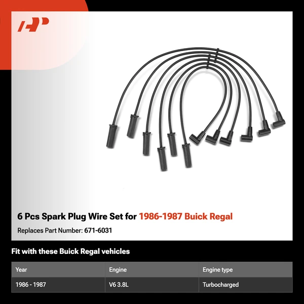 6 Pcs Spark Plug Wire Set for 1986-1987 Buick Regal