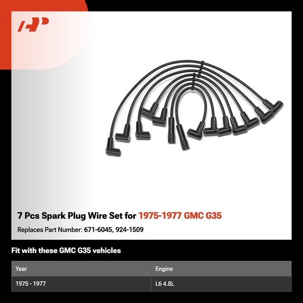 7 Pcs Spark Plug Wire Set for 1975-1977 GMC G35