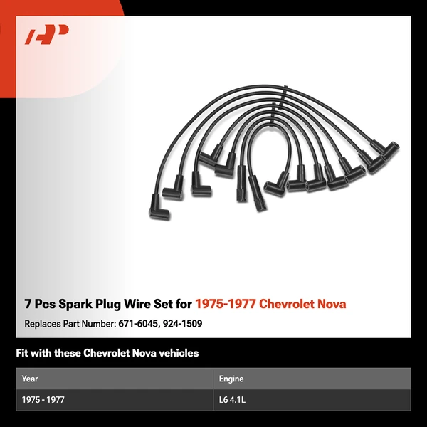 7 Pcs Spark Plug Wire Set for 1975-1977 Chevrolet Nova