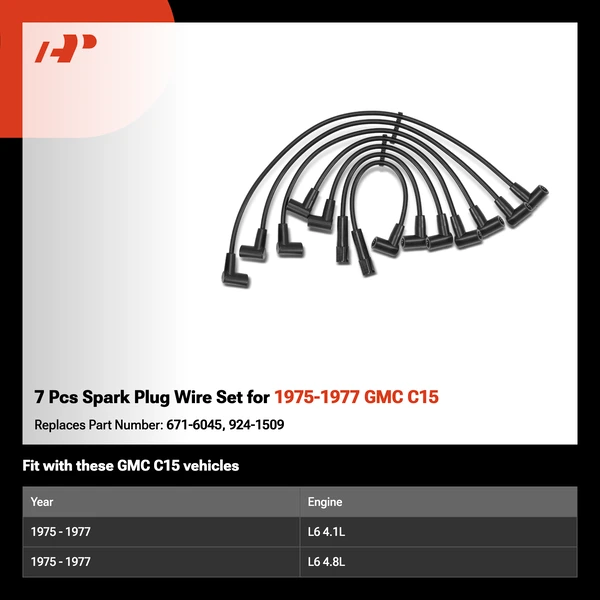 7 Pcs Spark Plug Wire Set for 1975-1977 GMC C15