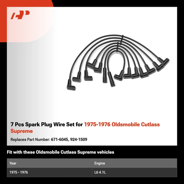 7 Pcs Spark Plug Wire Set for 1975-1976 Oldsmobile Cutlass Supreme