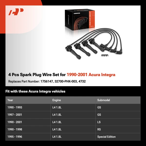 4 Pcs Spark Plug Wire Set for 1990-2001 Acura Integra