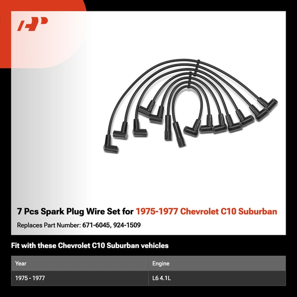 7 Pcs Spark Plug Wire Set for 1975-1977 Chevrolet C10 Suburban