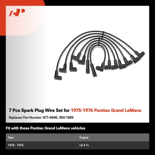 7 Pcs Spark Plug Wire Set for 1975-1976 Pontiac Grand LeMans