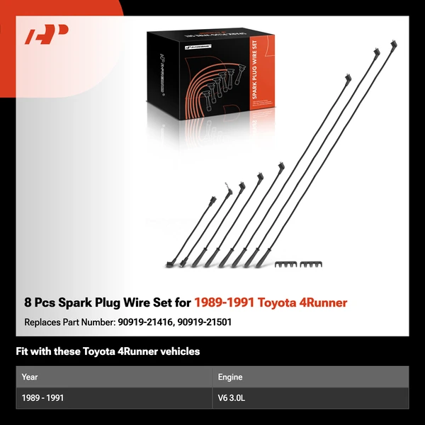 8 Pcs Spark Plug Wire Set for 1989-1991 Toyota 4Runner