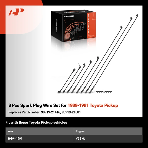 8 Pcs Spark Plug Wire Set for 1989-1991 Toyota Pickup