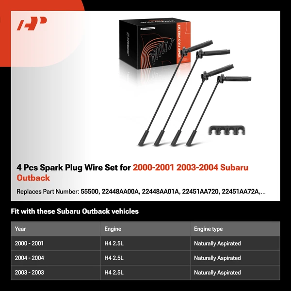 4 Pcs Spark Plug Wire Set for 2000-2001 2003-2004 Subaru Outback