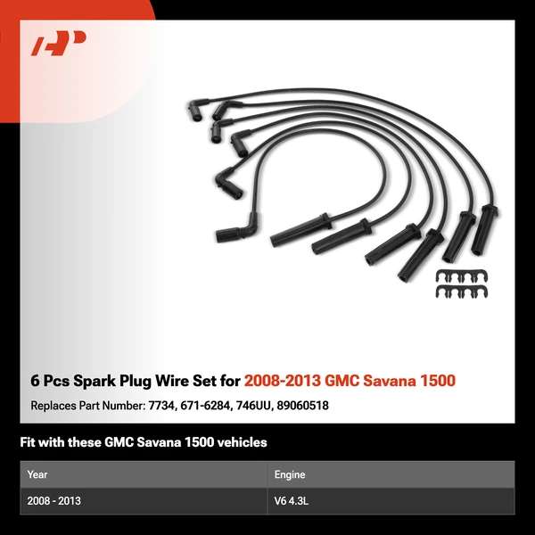 6 Pcs Spark Plug Wire Set for 2008-2013 GMC Savana 1500