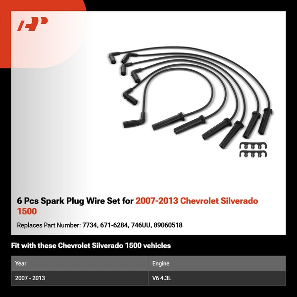 6 Pcs Spark Plug Wire Set for 2007-2013 Chevrolet Silverado 1500