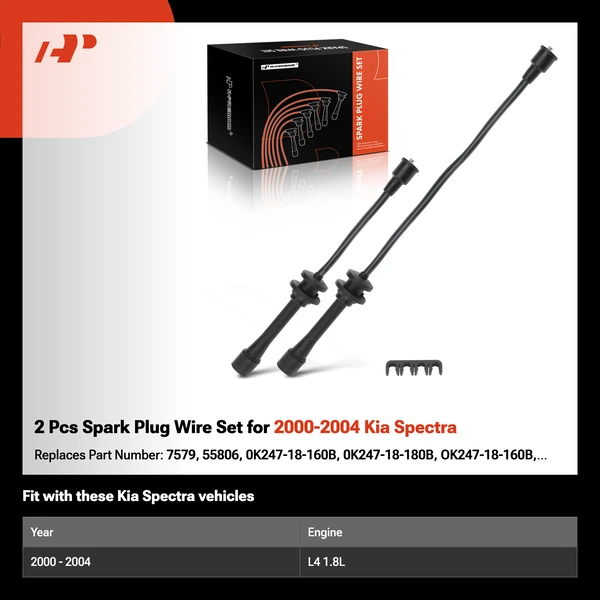 2 Pcs Spark Plug Wire Set for 2000-2004 Kia Spectra