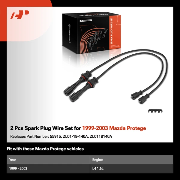 2 Pcs Spark Plug Wire Set for 1999-2003 Mazda Protege