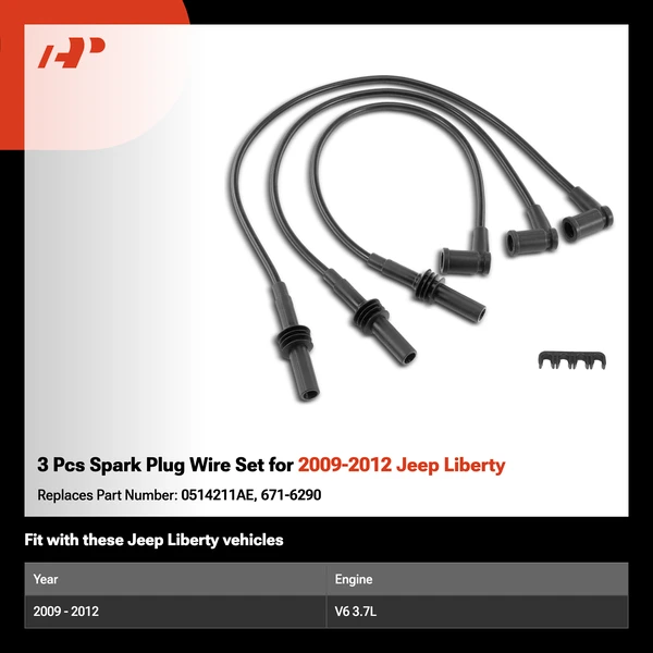 3 Pcs Spark Plug Wire Set for 2009-2012 Jeep Liberty