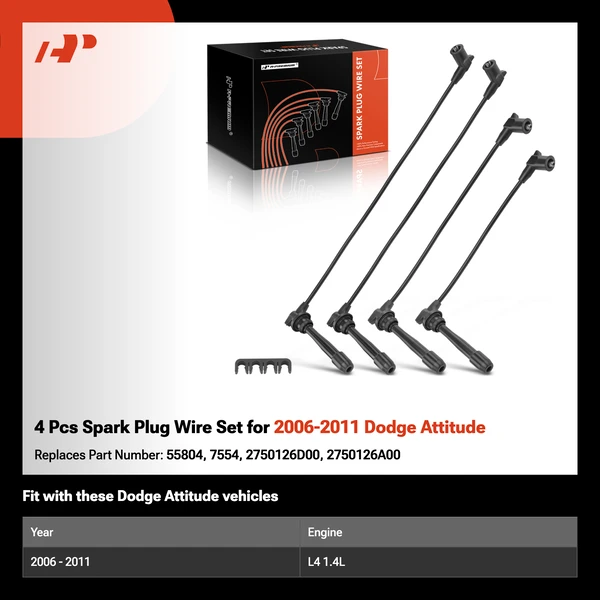 4 Pcs Spark Plug Wire Set for 2006-2011 Dodge Attitude