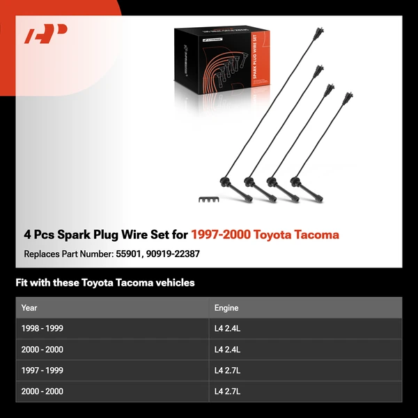 4 Pcs Spark Plug Wire Set for 1997-2000 Toyota Tacoma